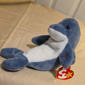 Ty Plush Dolphin in Blue and White